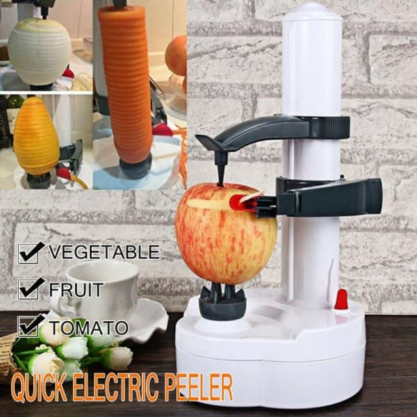 Elektrisk grönsaks- och fruktskalare, automatisk rotationsfunktion, vit