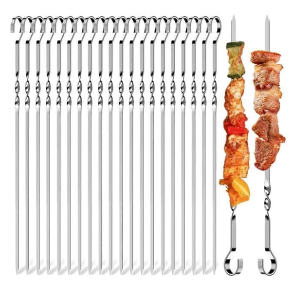Grillspyd - 20 stk - 38 cm - Rustfritt stål - Isolert håndtak