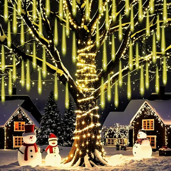 Meteorregn-ljus – Utomhus 12\" 8 rör 192 LED snöfall istappsslinga – Varmvit Warm White