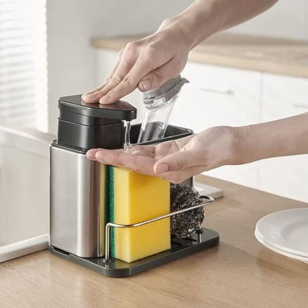 Køkkenvask Svampeholder, Rustfrit Stål Køkkenvask Organizer, Opvaskemiddel Dispenser Svampeholder