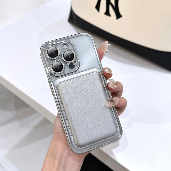 Silver magnetiskt telefonfodralset kompatibelt med iPhone 17 Pro - Korthållare & Linsskydd