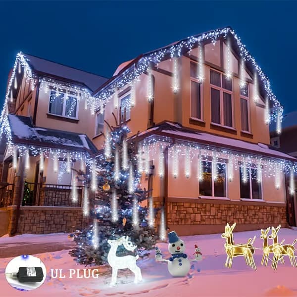 Meteorregn-ljusslinga – Utomhus 30 cm 8 rör 192 LED fallande regndroppar – Vit White