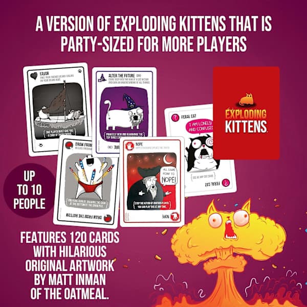 Exploding Kittens Party Pack - Korttipelit aikuisille, teini-ikäisille ja lapsille - Hauskoja perhepelejä - Venäläinen ruletti -korttipeli