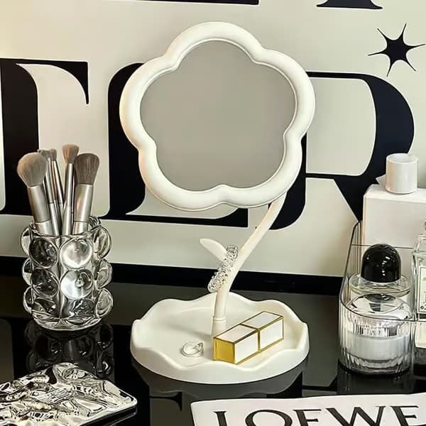 Blomspegel, bordsspegel, sminkspegel, lövformad sminkspegel, söt lövformad, lämplig för sovrum, vardagsrumsdekoration pink