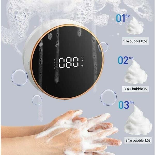Automatisk vægmonteret sæbedispenser, elektrisk sæbedispenser, genopladelig med temperaturdisplay, velegnet til børn og