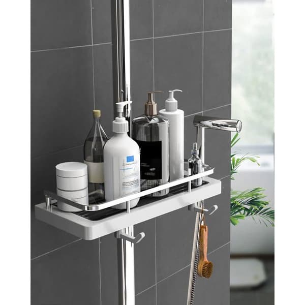 Dusjhylle for baderomsoppbevaring, 24-25 mm stangmontering, hvit, 1 stk