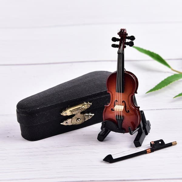 Mini Violin Miniature Instrument Træmodel med Supp Brun onesize