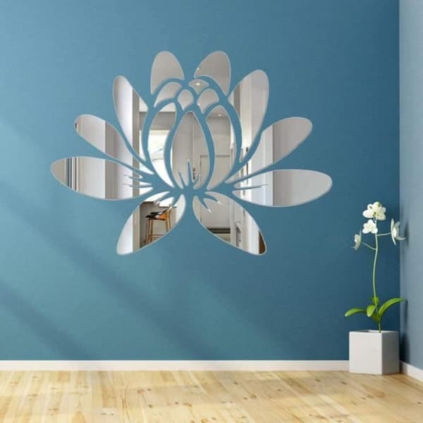 Selvklebende speil - Lotus - 25x18cm - Akryl - Sølv - Veggdekorasjon