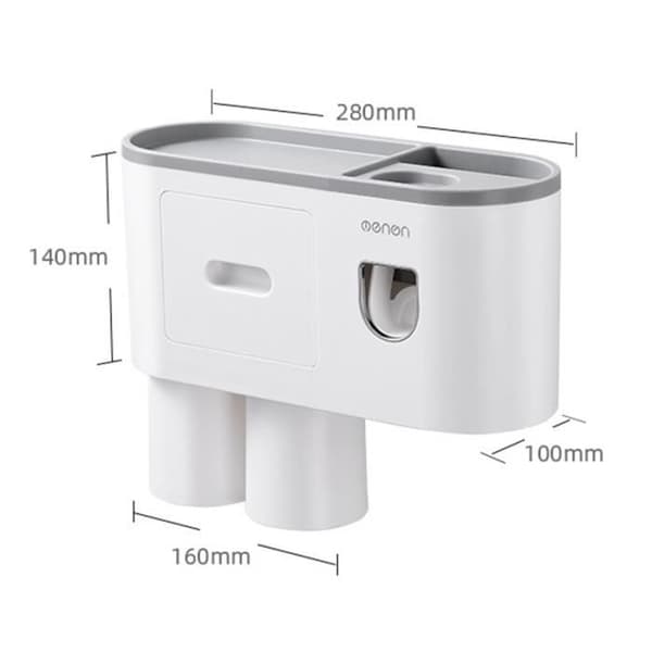 Automatisk tandkrämsdispenser - Väggmonterad - 4 platser - 2 koppar - Vit