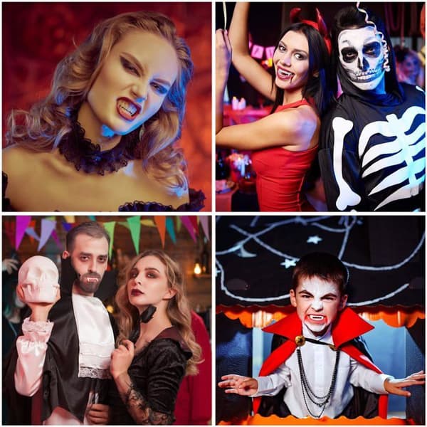 16 Clip-On Plastik Vampyr Tænder - Halloween/Karneval/Dracula Kostume