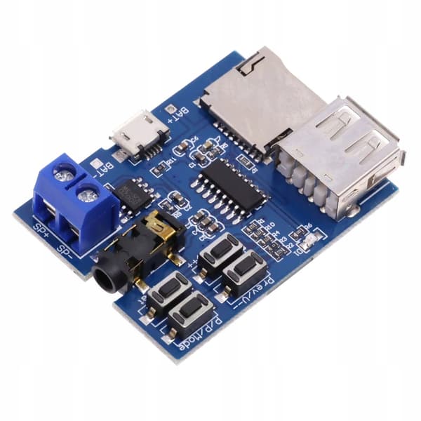 MP3-Soitinmoduuli USB Micro SD – Sisäänrakennettu 2W Mono Vahvistin | 5V/3,7V | Kompakti Koko