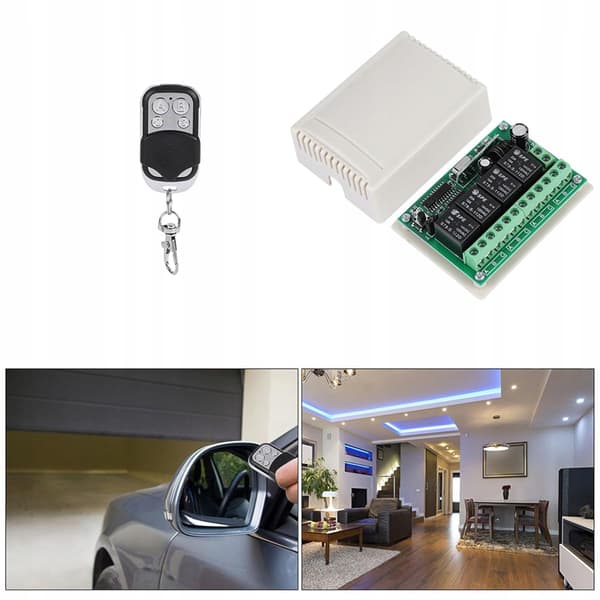 Relemodul med Fjernkontroll 433MHz – 4 Kanaler | Rekkevidde 100M | 12V DC | Programmerbare Moduser