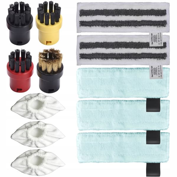 SteamPro 12-i-1 EasyFix Sæt – Mikrofiber Tilbehørssæt | 4 Børster + 8 Klude | Reservedel til Karcher SC2, SC3, SC4