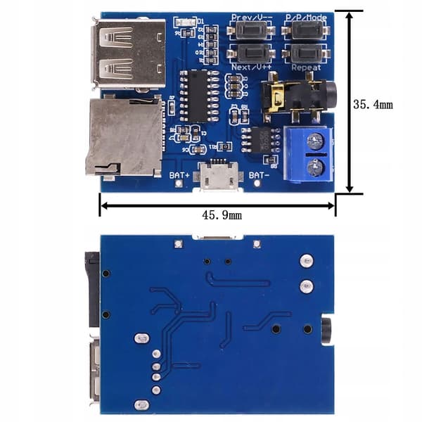 MP3-Spillermodul USB Micro SD – Innebygd 2W Mono Forsterker | 5V/3,7V | Kompakt Design