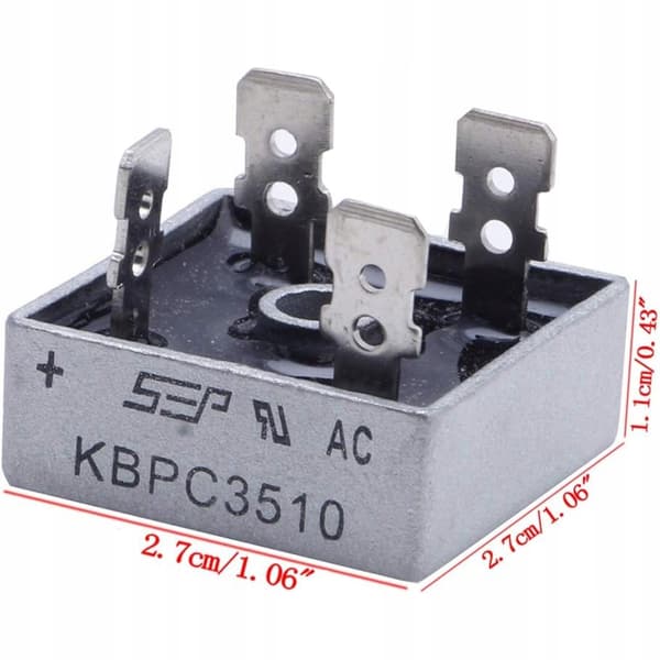 Likriktarbrygga KBPC5010 – 50A Maxström | 1000V Maxspänning | MB25 Kapsling | för Kylfläns