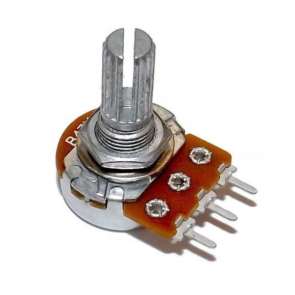Lineær Potentiometer B10K 10K Ohm – Metalhus | 15Mm Aksel | 300° Drejning | til PCB-Montering