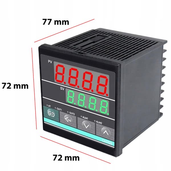 PID Temperaturregulator CH702 – 0–400°C | LED Display | SSR + Relä | Panel 72x72 mm | Kompatibel med Termoelement K, J, Pt100