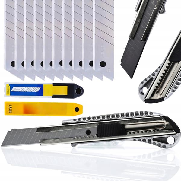 Tapetknivsett Aluminium 18Mm – Ergonomisk Grep | 10 Ekstra Blader | Solid Konstruksjon