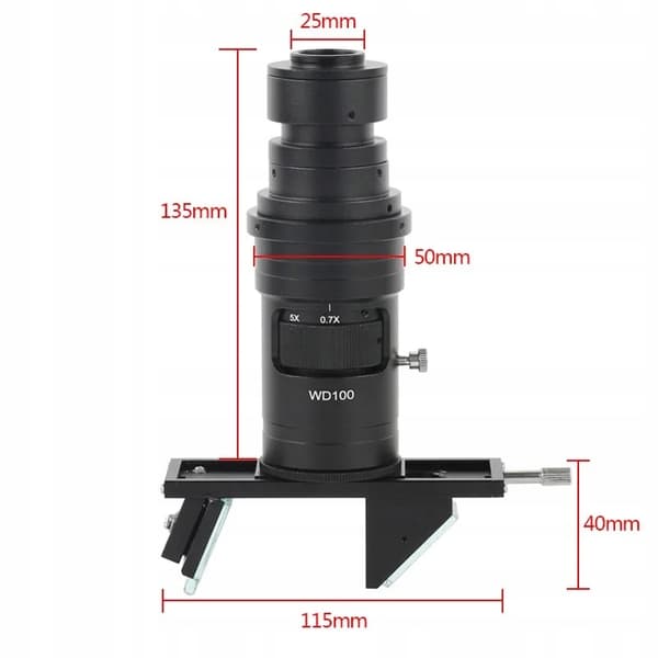 Rosfix Zoom WD100 0,7X-5X + 3D Adapter – C-Mount | Roterende 2D/3D Modul | 22-27Mm | til PCB SMD Inspektion