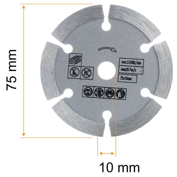 Diamant Kappeskive 75Mm for Byggematerialer – Segmentert | Lasersveiset | for 12V Vinkelsliper