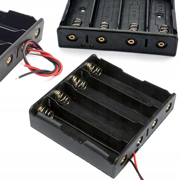 Batteriholder 4 x 18650 – Parallel Forbindelse | 3,7V/4,2V | Strømkabler til Li-Ion Batterier