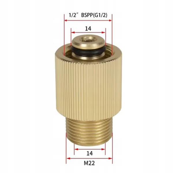 BrassFit M22-G1/2 BSP Adapter – Solid Messing | 14 Mm Tapp | Kompatibel med Karcher, Nilfisk, Kranzle