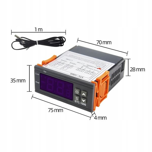Digital Temperaturkontroller STC-1000 – LED Display | -50°C til 110°C | Vanntett Sensor 1M