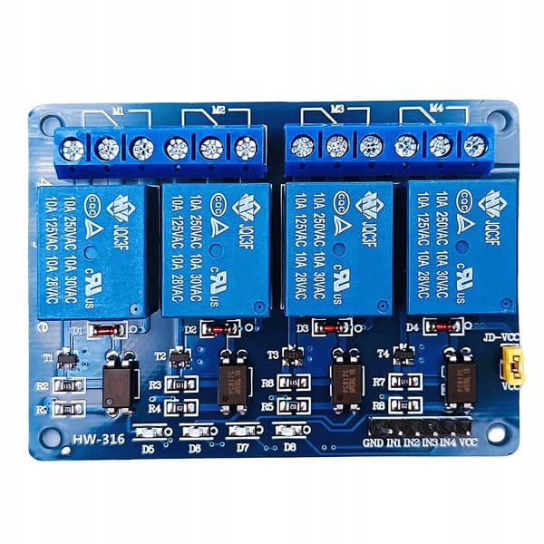 4-Kanals Relémodul 5V SPDT – Optisk Isolasjon | 10A | Kompatibel med Arduino, Raspberry Pi