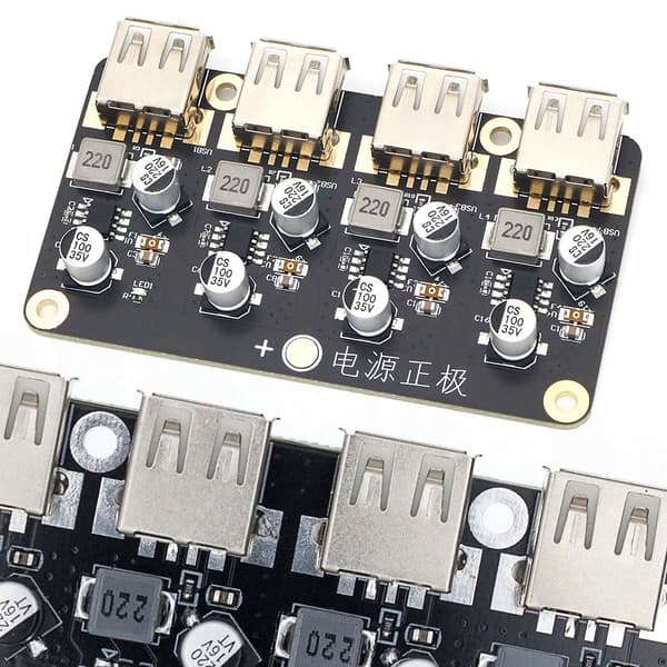 4-Kanals USB Spenningsomformer Step Down – 6-24V til 5V | 3A per Kanal | Hurtiglading