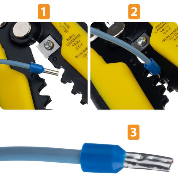 Automatisk Avisolerings- og Krympetang – 0,2-6 Mm² | Kutter, Presser | for Isolerte og Uisolerte Kabelender