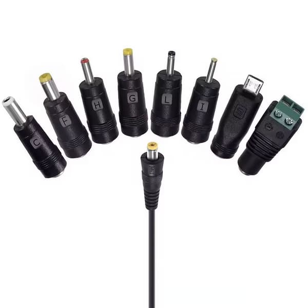Yleiskäyttöinen Virtalähde 30W – Säädettävä Jännite 3–12V | 1.2A | 8 Päätyä, Micro USB, LED | USB | EU-Pistoke