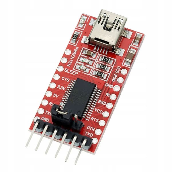 USB-UART Konvertermodul FT232RL FTDI – Variabel Spanning 3,3V/5V | MiniUSB, TTL | Kompatibel med Windows 10, 7