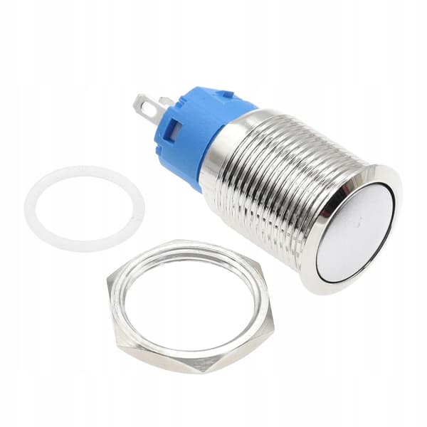 Selvreset LED Trykknap 12V-24V – Vandalresistent | Hvid Ring | Rustfrit Stål Fi16 Mm