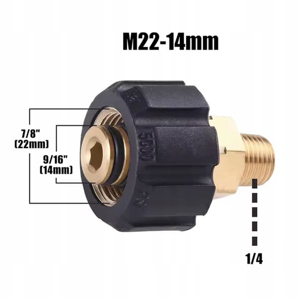 Adapter M22-14mm til 1/4 Tomme Udvendig – Messing | O-Ring | Reservedel til Karcher HD, HDS