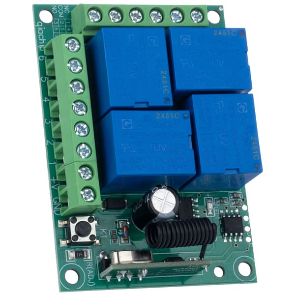 Relemodul med Fjernkontroll 433MHz – 4 Kanaler | Rekkevidde 100M | 12V DC | Programmerbare Moduser