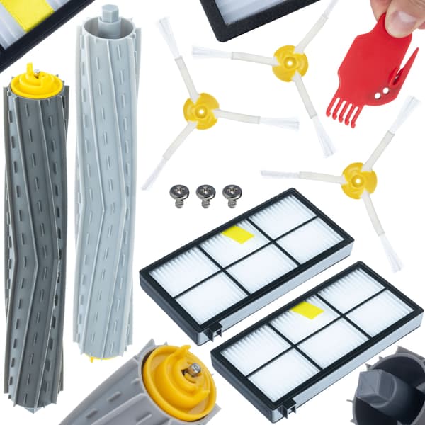 Tilbehorsett Roomba 800 900 – 2X HEPA-Filter | 3X Sideborster | 2X Gummivalser | Reservedel for IRobot 860 980
