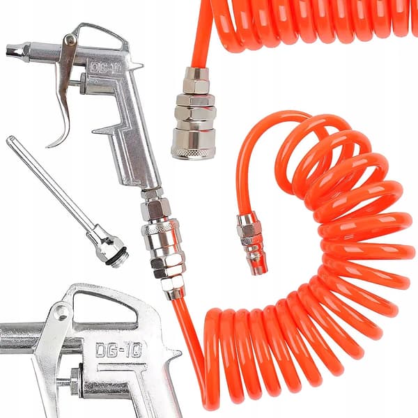 Blaspistol DG-10 – Metallkonstruktion | Lång Precisionsmunstycke | Spiralslang 3 m 8x5 mm | För Kompressor, Verkstad