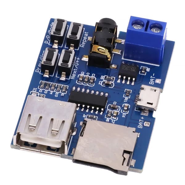 MP3-Spillermodul USB Micro SD – Innebygd 2W Mono Forsterker | 5V/3,7V | Kompakt Design