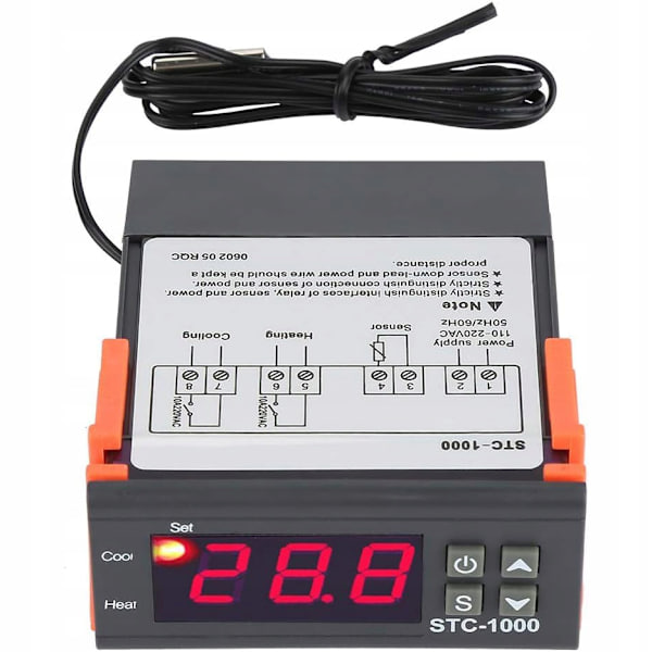 Digital Temperaturkontroller STC-1000 – LED Display | -50°C til 110°C | Vanntett Sensor 1M