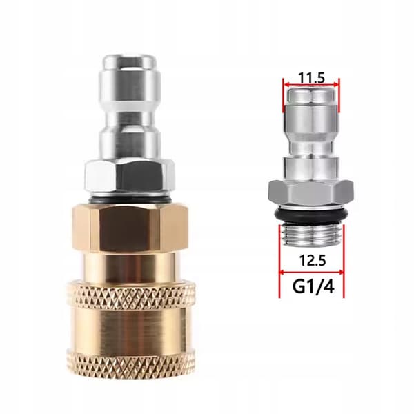 JetLink QuickCouple QC14 Adapter – Lynkobling 1/4 Tomme | Messing og Rustfrit Stal | til Skumlanser, Dyser