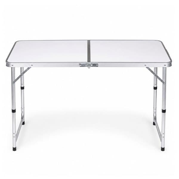 Fällbart campingbord i vitt - LEAN - Höjdjusterbart - Ram i anodiserad aluminium - Mått 120 x 60 x 55-70 cm Vit