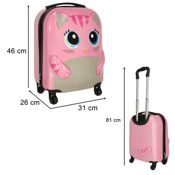Resväska barn handbagage med hjul rosa katt