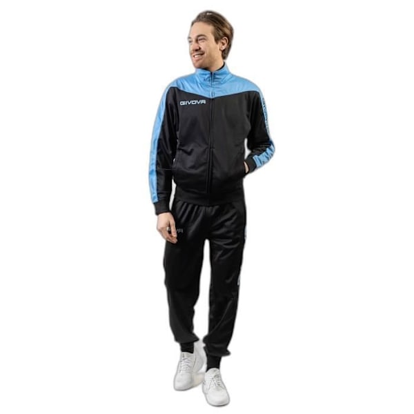 Givova Roma träningsoverall - Herr - Svart/Ljusblå - Fotboll - Långa ärmar - 220 Gsm Triacetat Polyester Svart/ljusblå XXXL