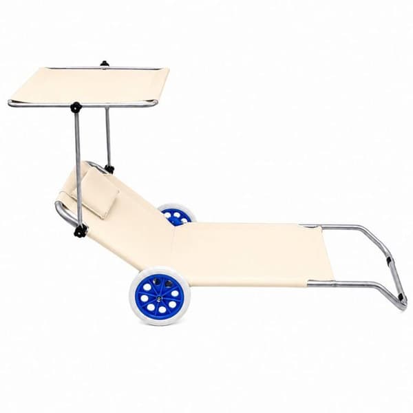 Fällbar strandstol i kräm - LEAN - Justerbart solskydd - Aluminiumram - 100 % polyesteröverdrag Grädde