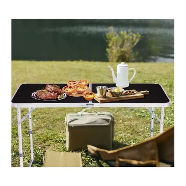Campingbord turist - LEAN - 120 x 60 cm - Fällbart - Justerbart - Svart aluminium Svart