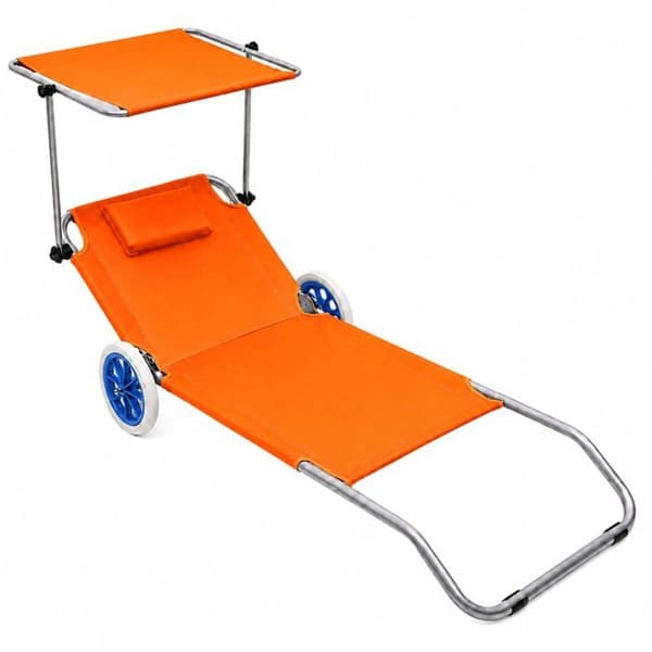Fällbar orange strandstol - LEAN - Justerbart solskydd - Med hjul - Aluminiumram Apelsin
