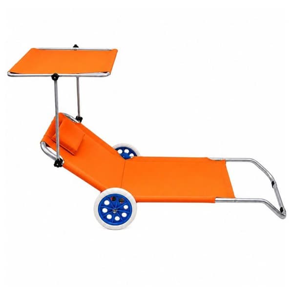 Fällbar orange strandstol - LEAN - Justerbart solskydd - Med hjul - Aluminiumram Apelsin