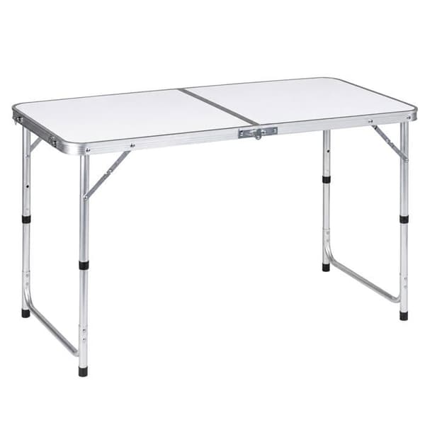 Fällbart campingbord i vitt - LEAN - Höjdjusterbart - Ram i anodiserad aluminium - Mått 120 x 60 x 55-70 cm Vit