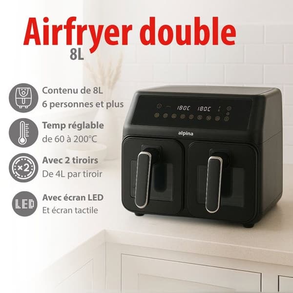 alpina Double Airfryer XXL - Luftfritös 2x4L Svart