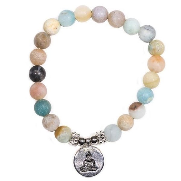 Buddhism-Litoterapi-Gemsten-Mala/armband i elastisk Amazonit med Buddha 21 pärlor